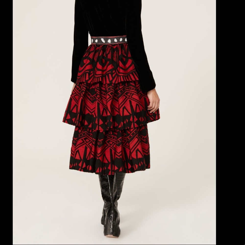 Stella Jean Tiered red & black skirt Sz 38 - Picture 4 of 7
